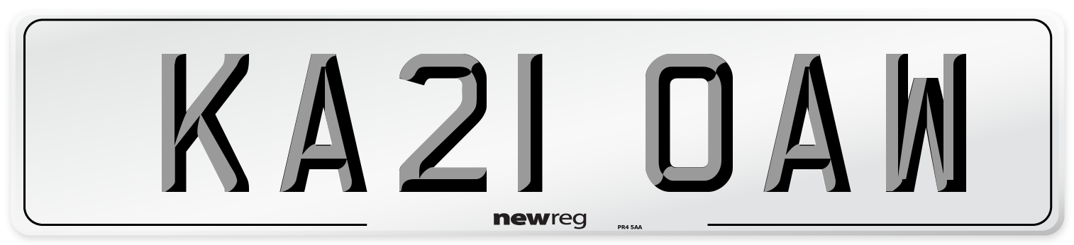 KA21 OAW Number Plate from New Reg